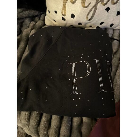 VS pink black shine crystal rhinestone cropped sweatshirt hoodie - Picture 7 of 8